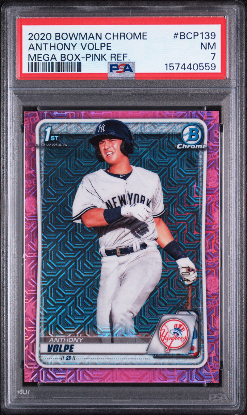 2020 Bowman Chrome Mega Box Prospects Pink Refractor Anthony Volpe #BCP139 /199 PSA 7