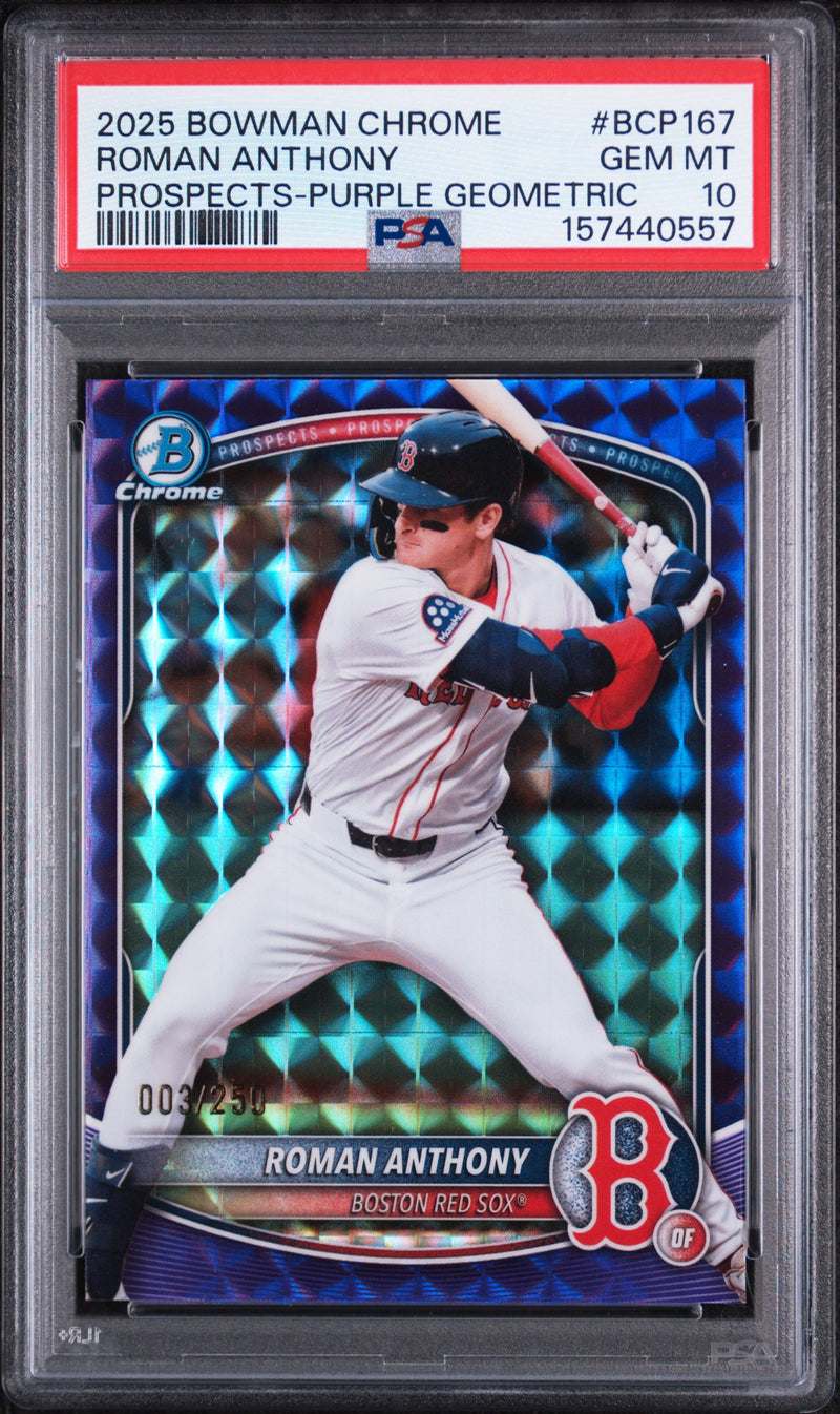 2025 Bowman Chrome Prospects Purple Geometric Refractors Roman Anthony #BCP167 /250 PSA 10