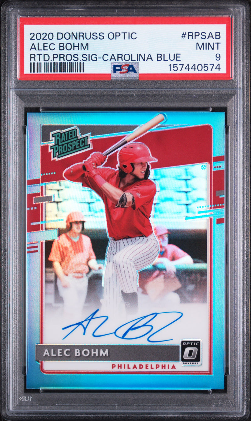 2020 Panini Donruss Optic Rated Prospects Signature-Carolina Blue Alec Bohm #RPSAB /35 PSA 9