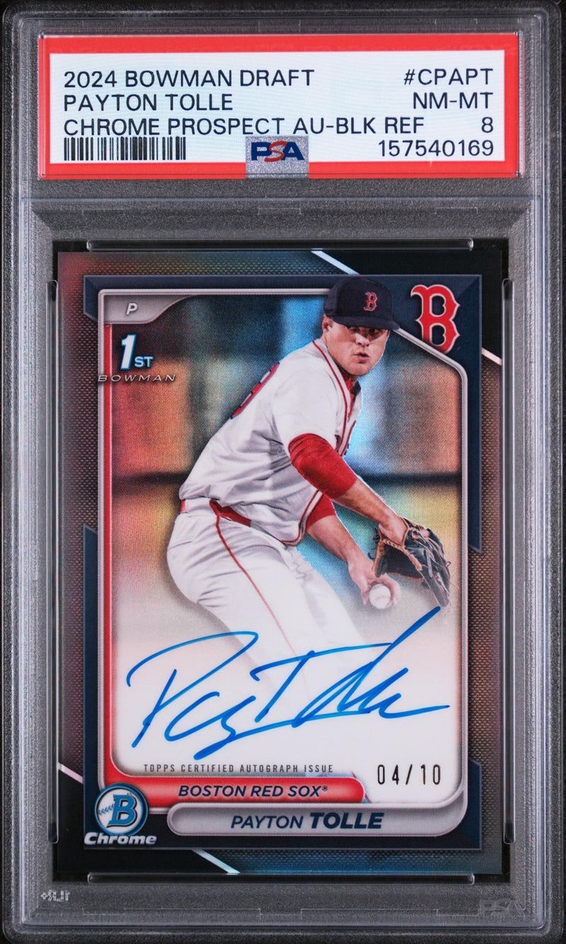 2024 Bowman Chrome Draft Autographs Black Refractors Payton Tolle #CPAPT /10 PSA 8