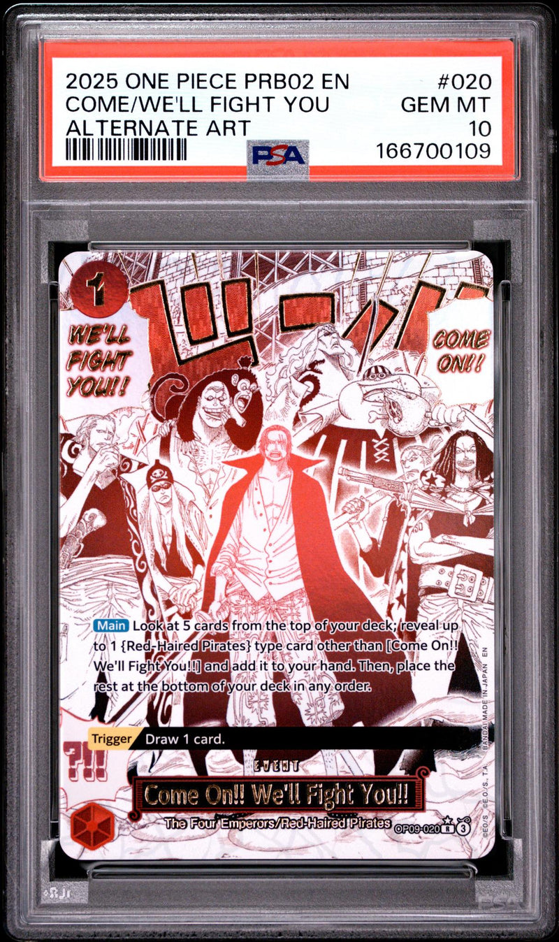 2025 One Piece Premium Booster the Best Volume 2 Alternate Art Come On We'Ll Fight You #OP09020 PSA 10