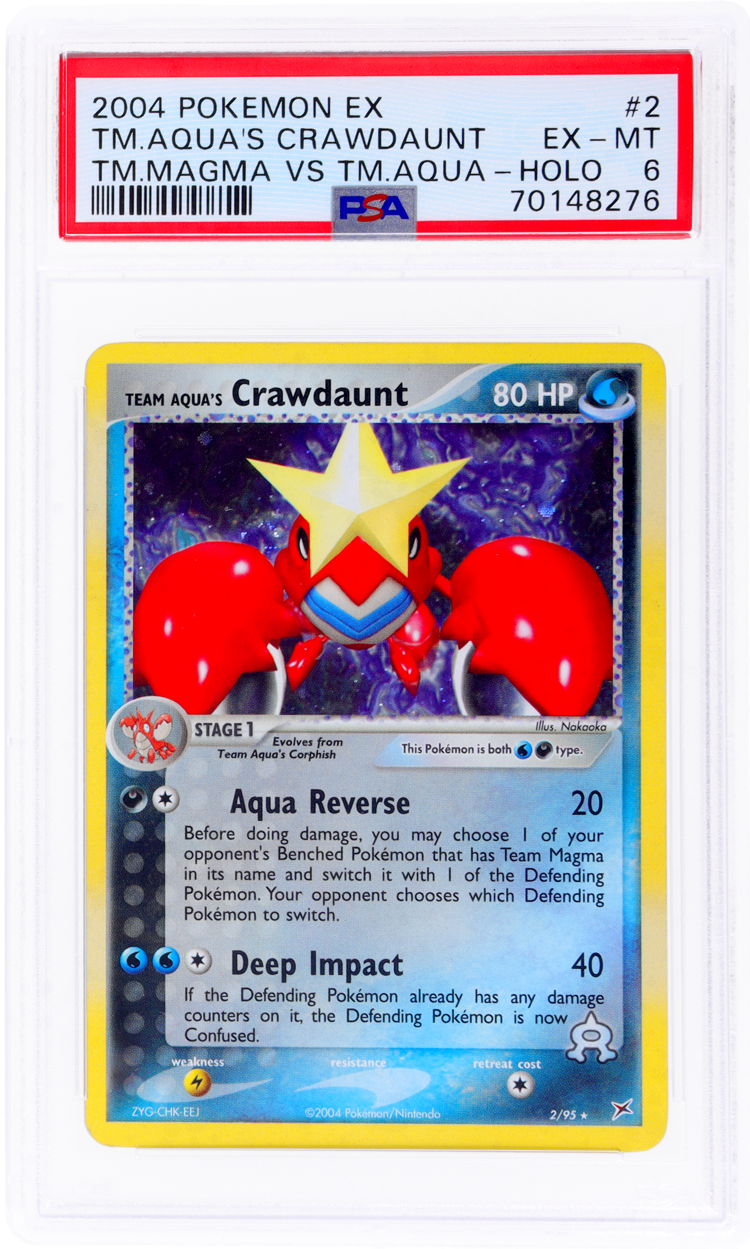 2004 Pokemon Ex Team Magma Vs. Team Aqua Holo Team Aqua's Crawdaunt #2 PSA 6