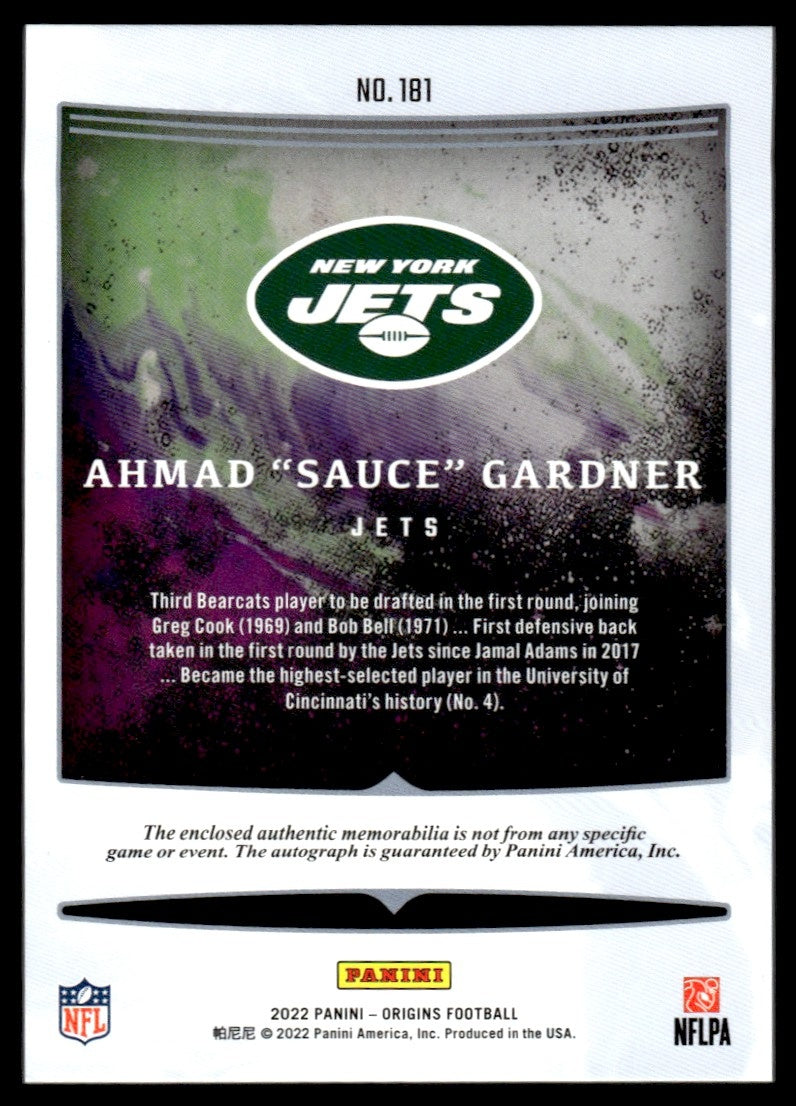 2022 Panini Origins Ahmad Sauce Gardner #181 RC RPA