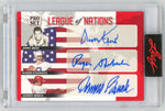 2022 Leaf Pro Set League of Nations Jerry West/Roger Staubach/Johnny Bench Triple Auto