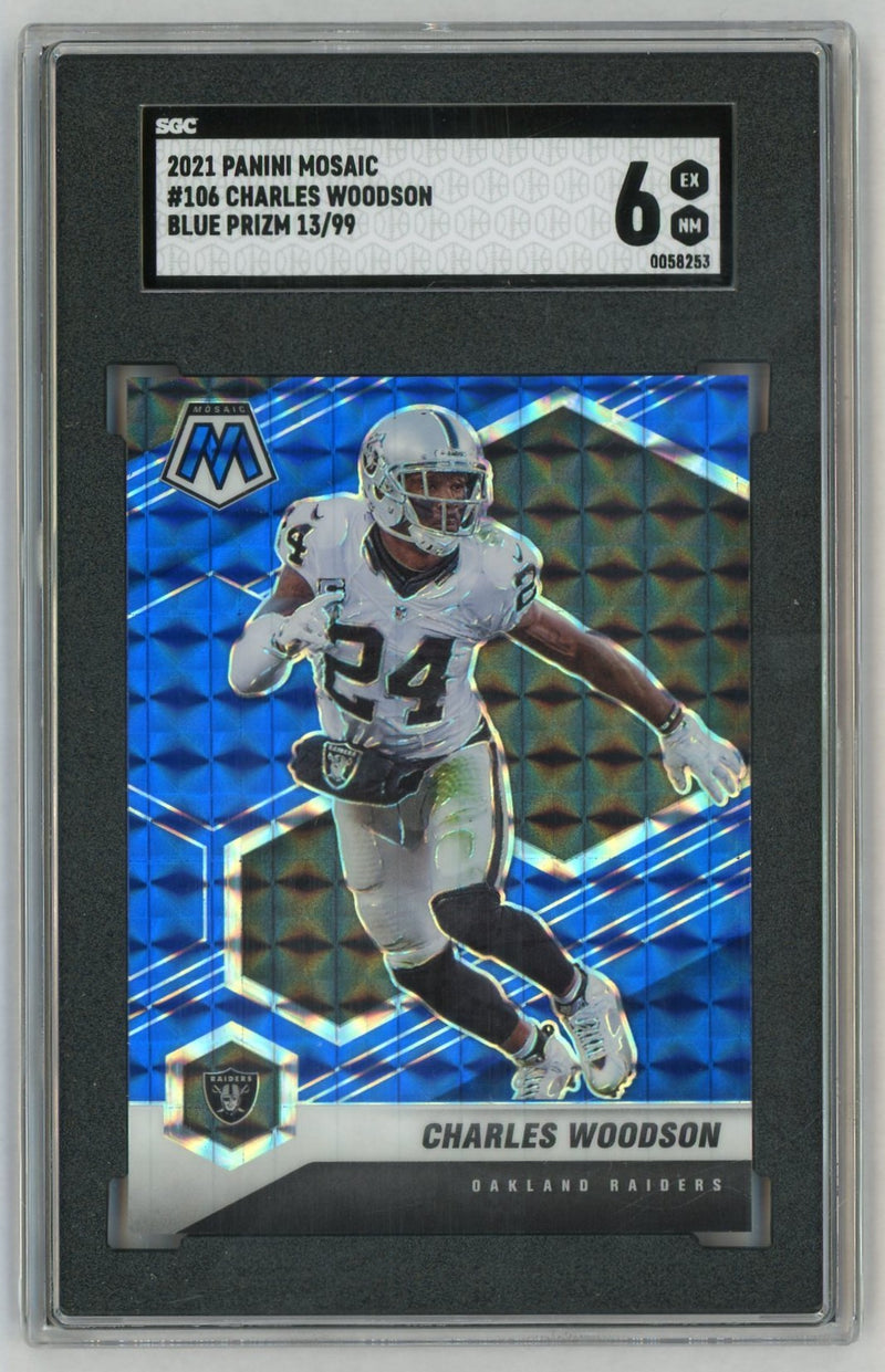 2021 Mosaic #106 Charles Woodson Blue Prizm /99 SGC 6