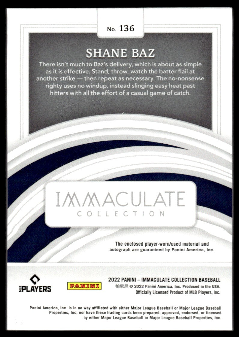 2022 Panini Immaculate Collection Shane Baz #136 RC Rookie Patch Auto /99