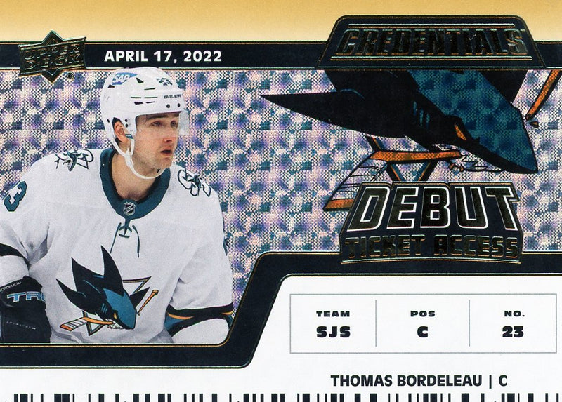 2022-23 Upper Deck Credentials Thomas Bordeleau #169 Debut Ticket Access /5