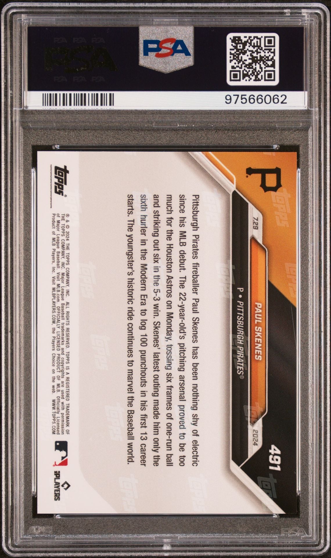 2024 Topps Now Paul Skenes #491 RC PSA 10