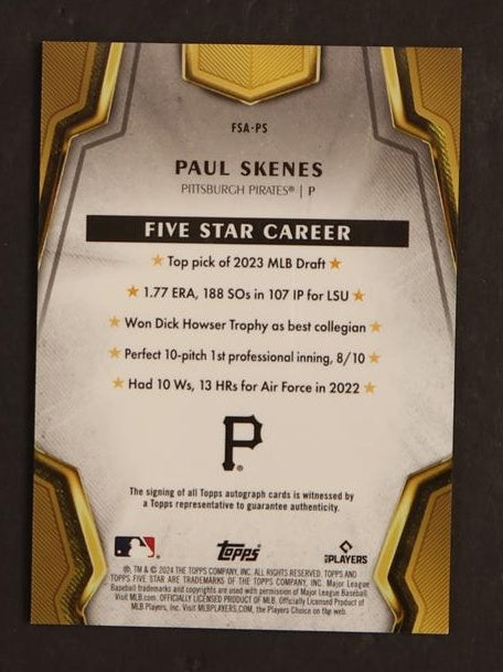 2023 Topps Five Star FSA-PS Paul Skenes Rookie Pittsburgh Pirates Auto