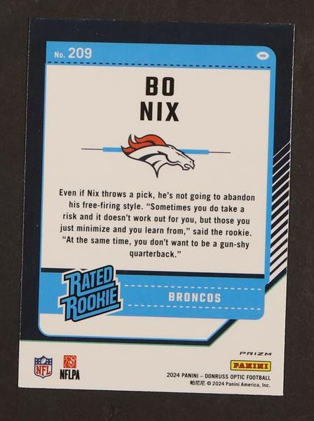 2023 Panini Donruss Optic 209 Bo Nix Rated Rookie Broncos
