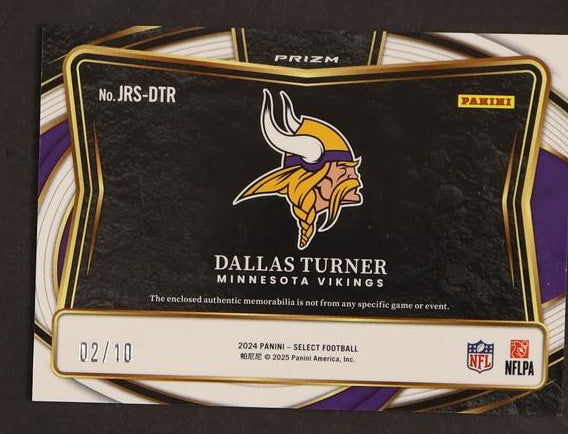 2023 Panini Select JRS-DTR Dallas Turner Prizm Rookie /10 Minnesota Vikings