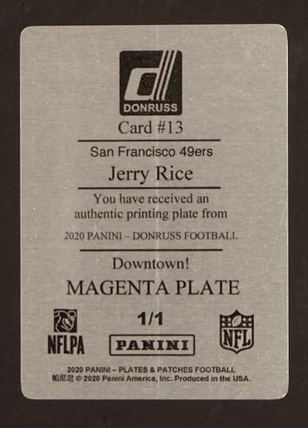 2020 Panini Donruss Downtown Magenta Plate Jerry Rice #13 Printing Plate 1/1