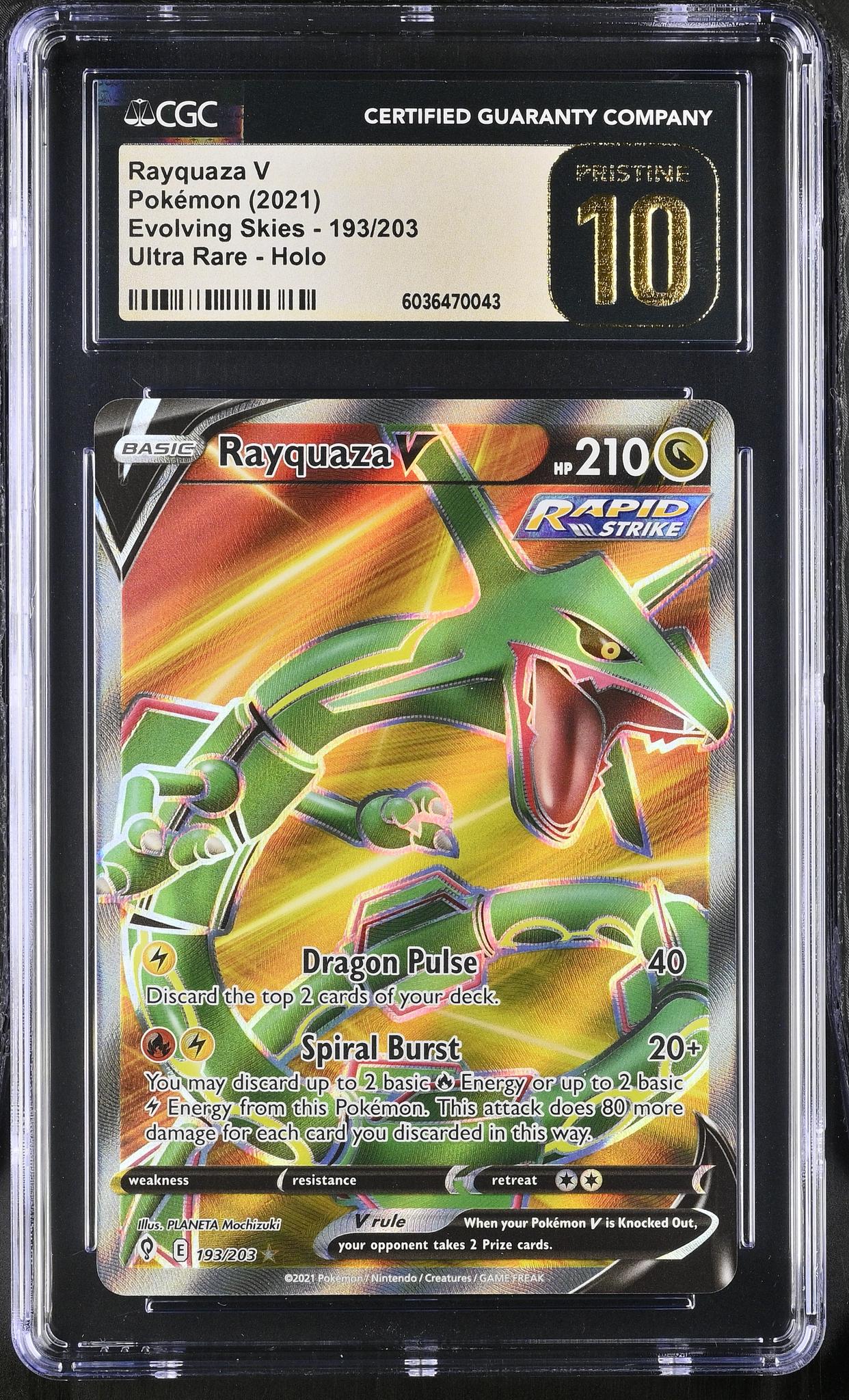 2021 Pokémon Evolving Skies Ultra Rare Holo Rayquaza V #193/203 CGC 10