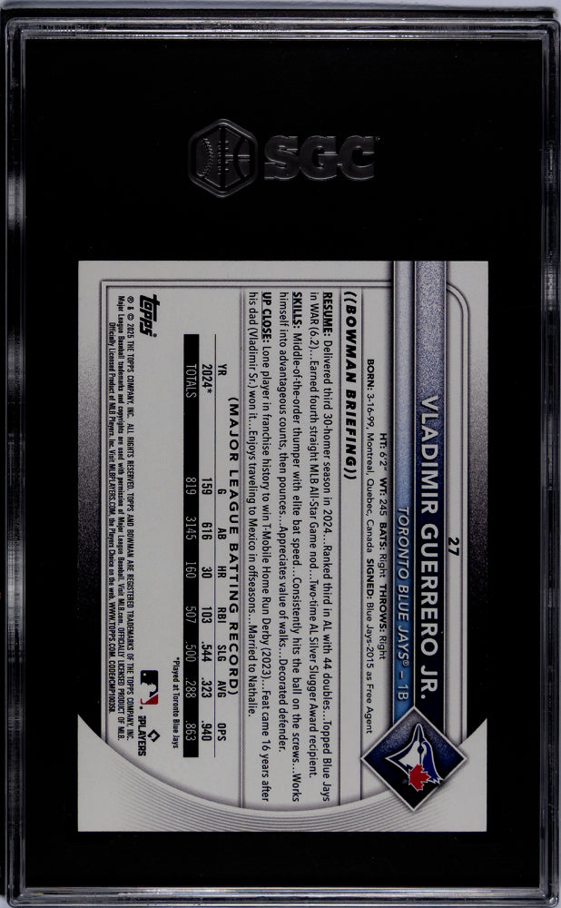 2025 Topps Bowman Gold Border Vladimir Guerrero Jr. #27 /50 SGC 10