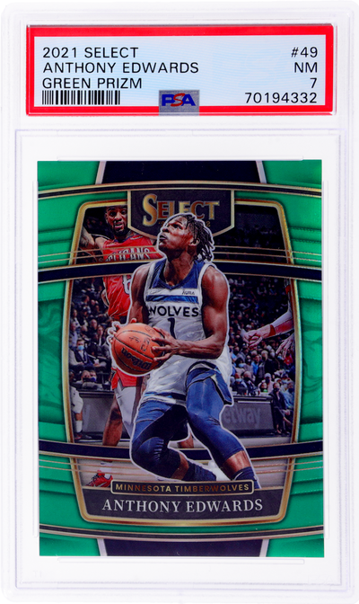 2021-22 Panini Select Anthony Edwards #49 Concourse Green Prizm 1/5 PSA 7