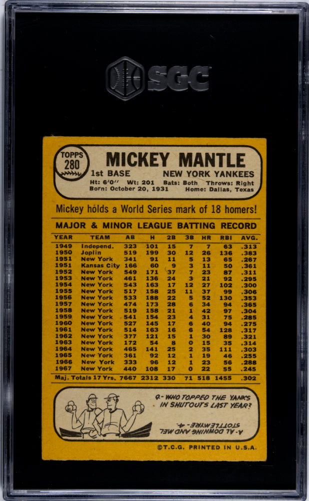 1968 Topps Mickey Mantle #280 SGC 5