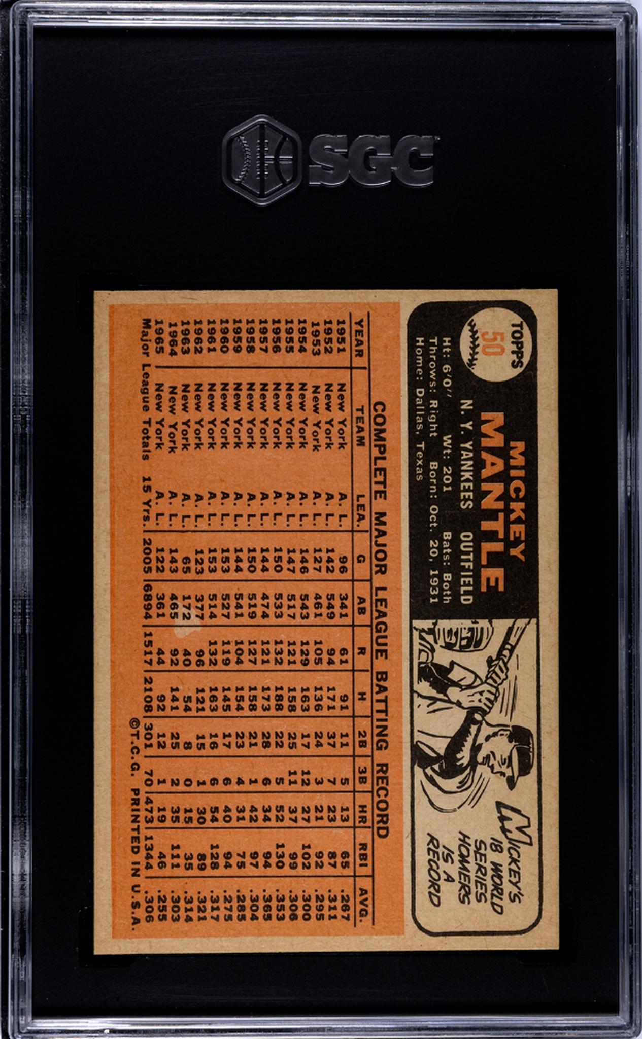 1966 Topps Mickey Mantle #50 SGC 6