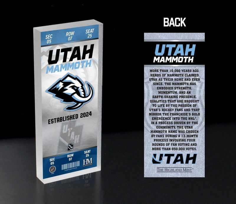Highland Mint Utah Mammoth 2025-26 3D Acrylic Ticket Block