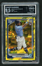 2024 Bowman Chrome 516 Junior Caminero Yellow Rookie /75 Arena 9.5 Mint Tampa Bay Rays
