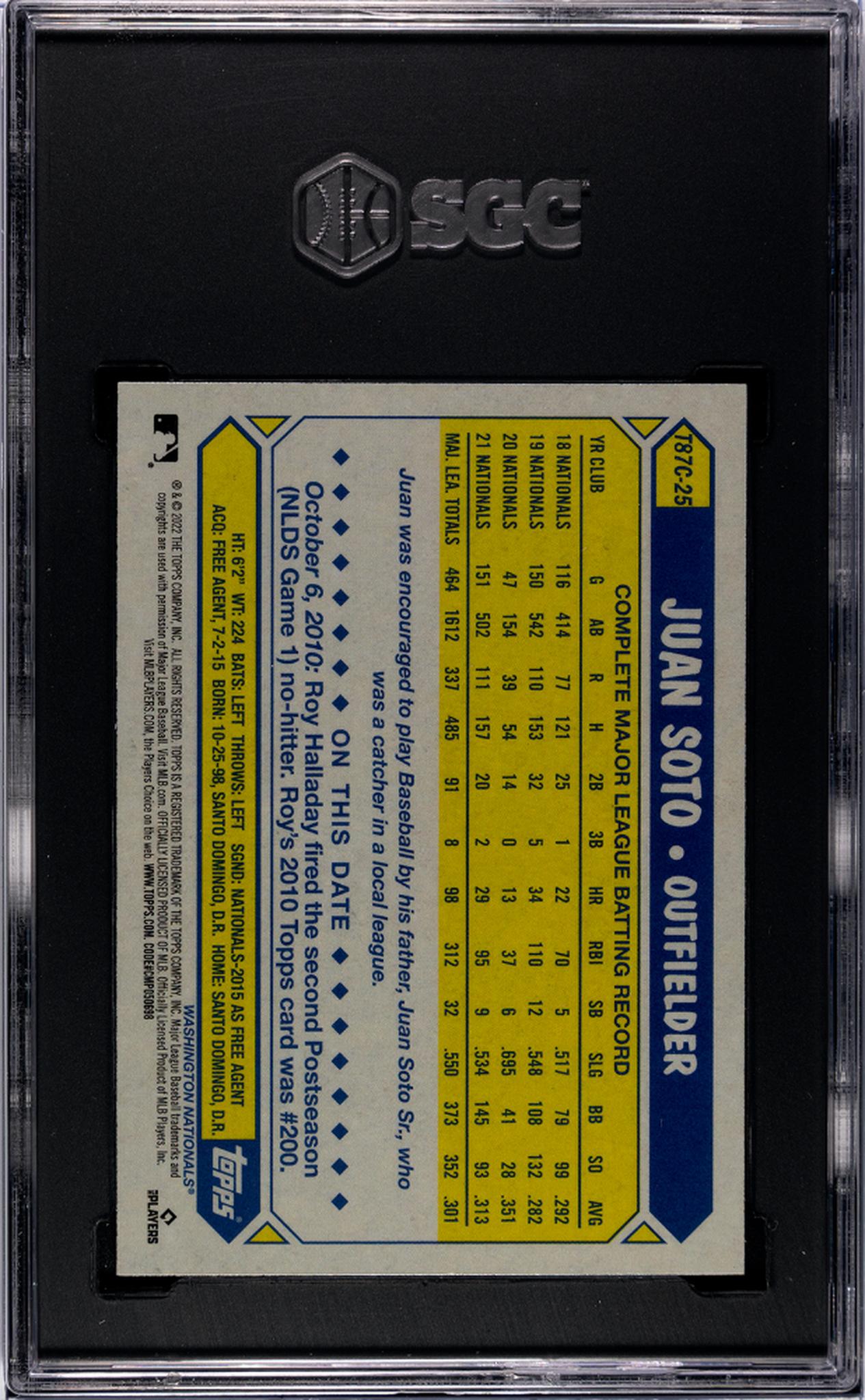 2022 Topps Chrome 1987 Design Mojo Refractor Juan Soto #T87C-25 SGC 10