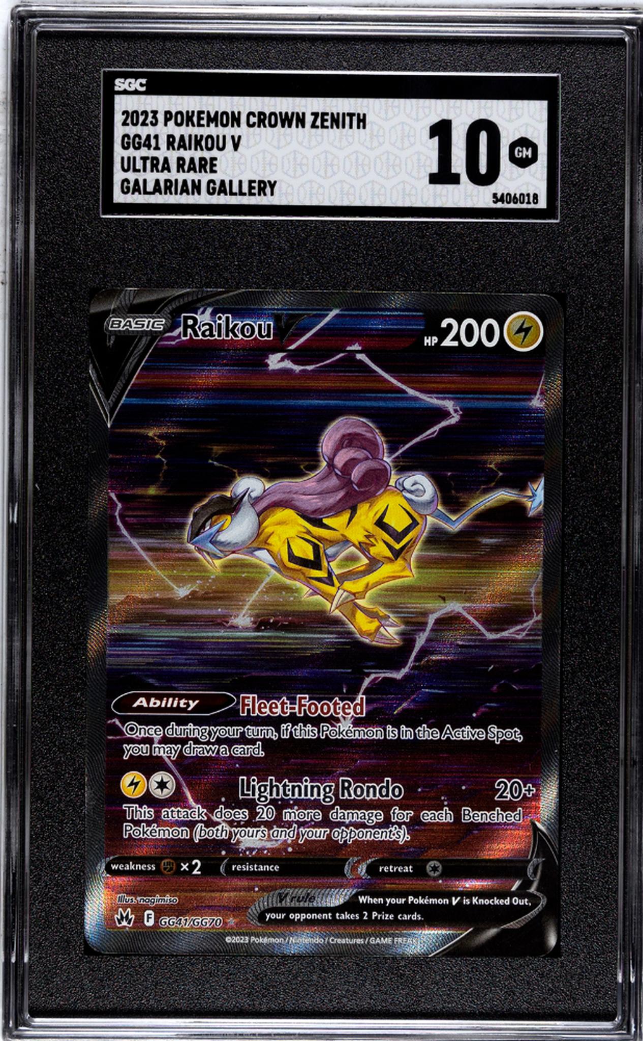 2023 Pokémon Crown Zenith Raikou V Ultra Rare #GG41 SGC 10