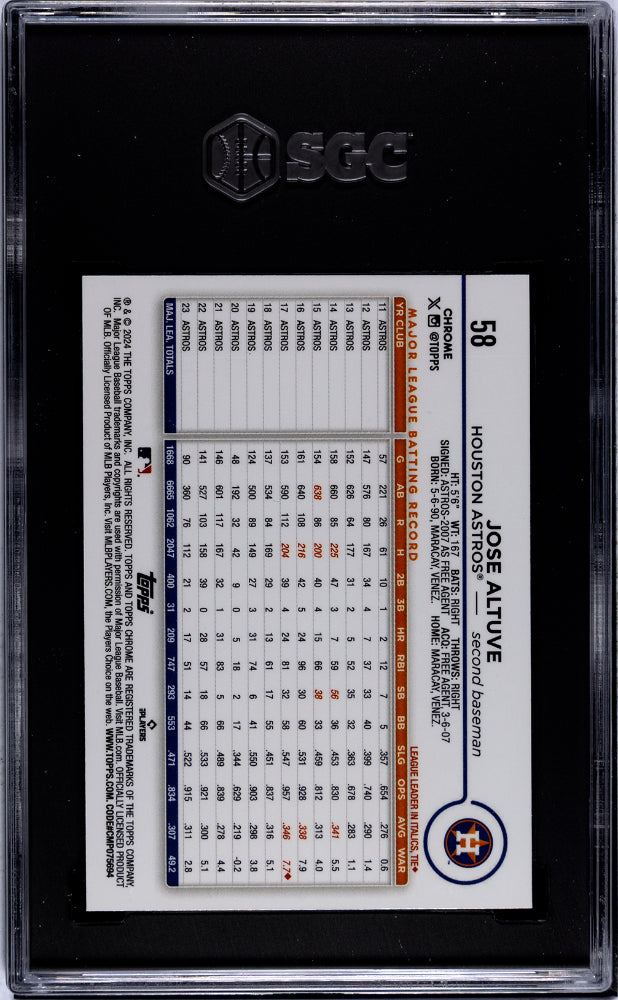 2024 Topps Chrome Magenta Speckle Refractor Jose Altuve #58 /350 SGC 10