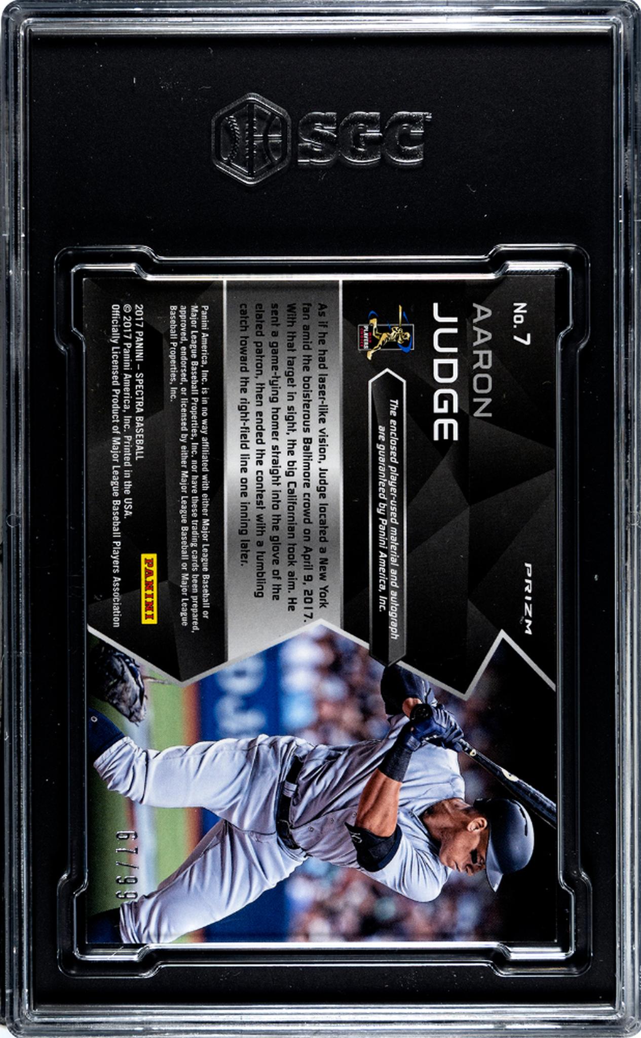 2017 Panini Chronicles Spectra Neon Blue Aaron Judge #7 RC RPA /99 SGC 9 Auto 10