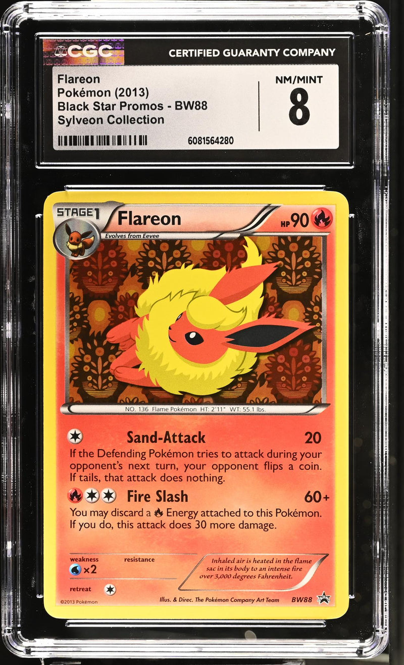 2013 Pokémon Black & White Black Star Promo Flareon #BW88 Holo CGC 8
