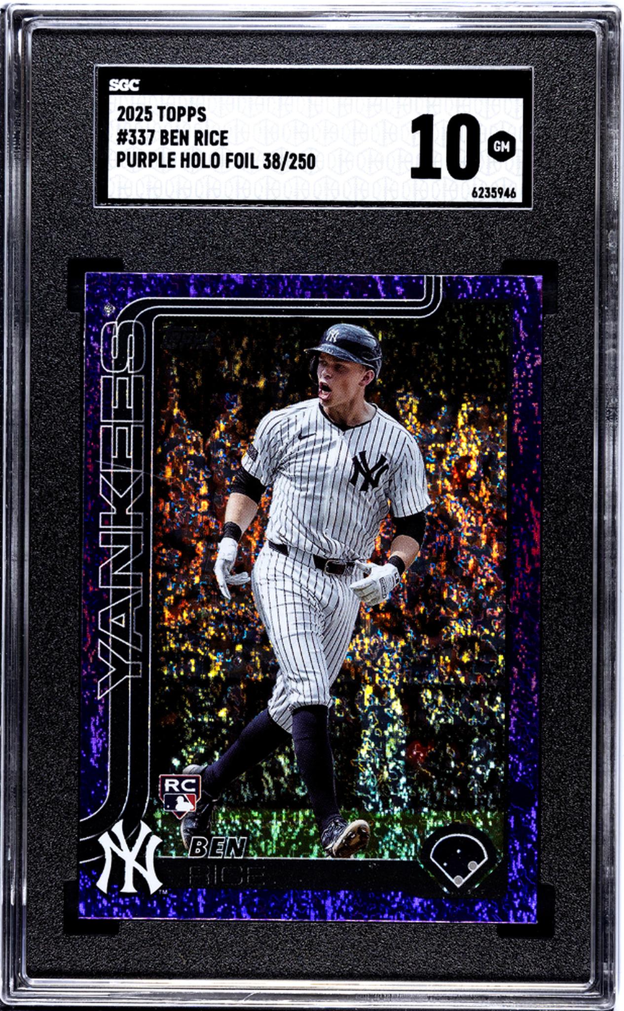 2025 Topps Series 1 Purple Holo Foil Ben Rice #337 RC /250 SGC 10