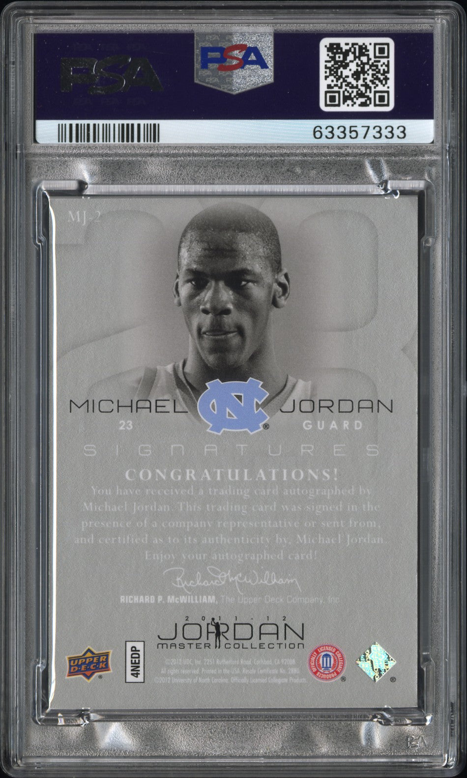 2012 Jordan Master Collection #MJ-2 Michael Jordan Signatures /23 PSA 8