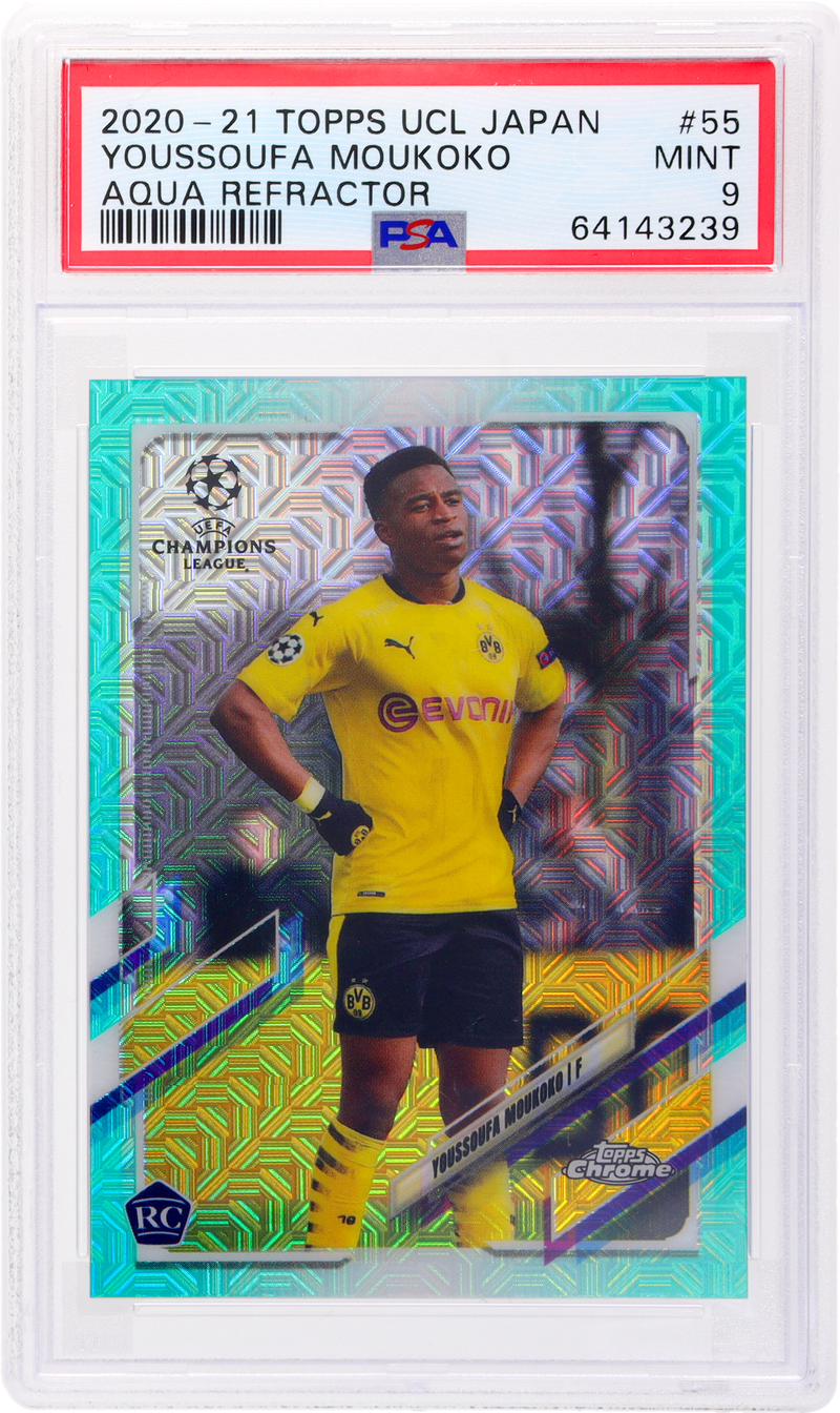 2020-21 Topps UEFA Champions League Youssoufa Moukoko #55 Aqua Refractor /199 PSA 9