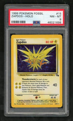 1999 Pokemon Fossil Holo Zapdos #15 PSA 8