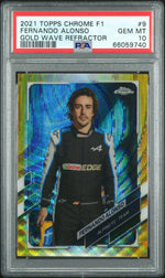 2021 Topps Chrome Formula 1 Gold Wave Refractor Fernando Alonso #9 /50 50/50 PSA 10