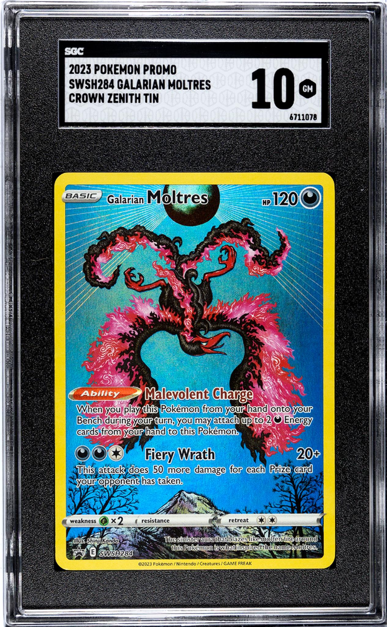 2023 Pokemon Promo #SWSH284 Galarian Moltres Crown Zenith Tin SGC 10