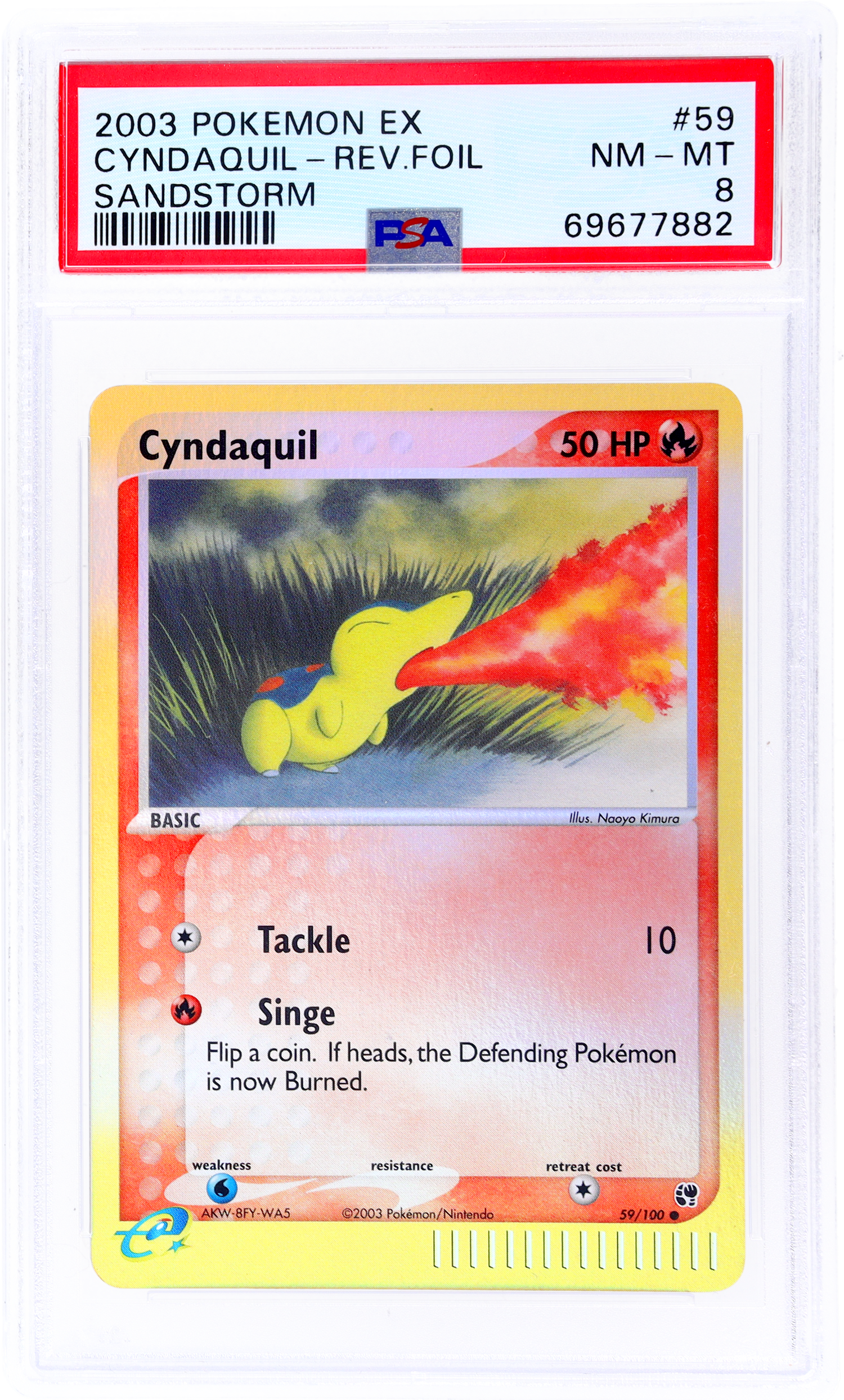 2003 Pokemon Ex Sandstorm Reverse Holo Cyndaquil #59 PSA 8