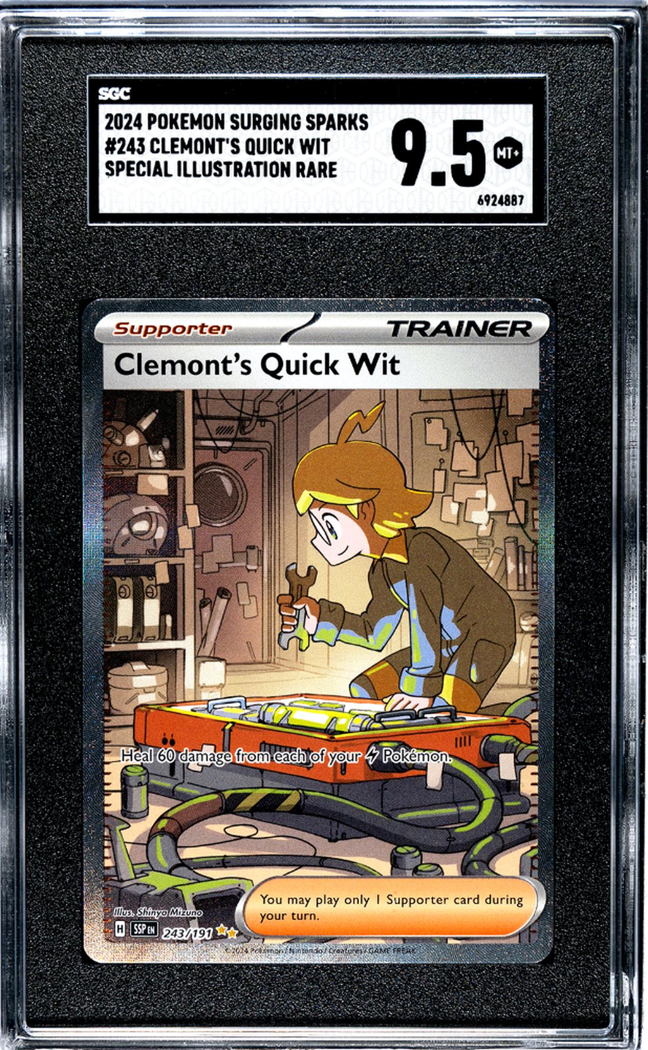 2024 Pokémon Surging Sparks Trainer Clemont's Quick Wit #243 Illustration Rare SGC 9.5