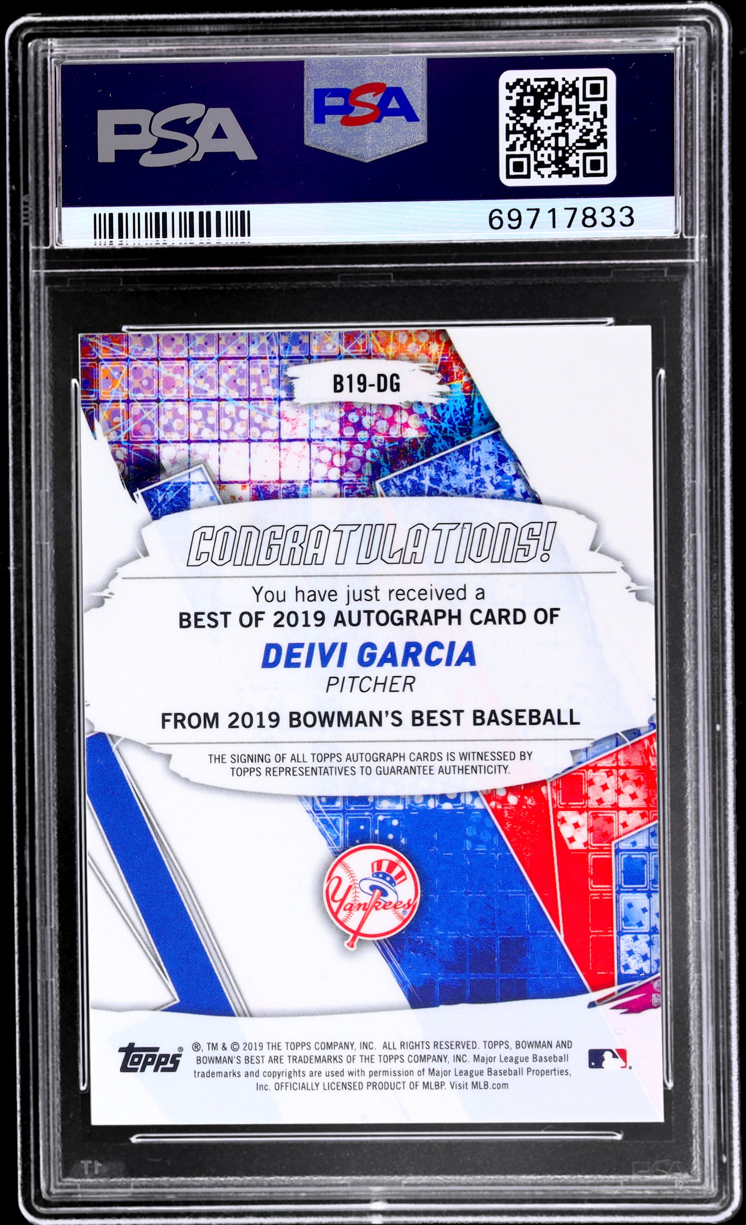 2019 Topps Bowman's Best Gold Refractor Deivi Garcia #B19DG Auto /50 PSA 10