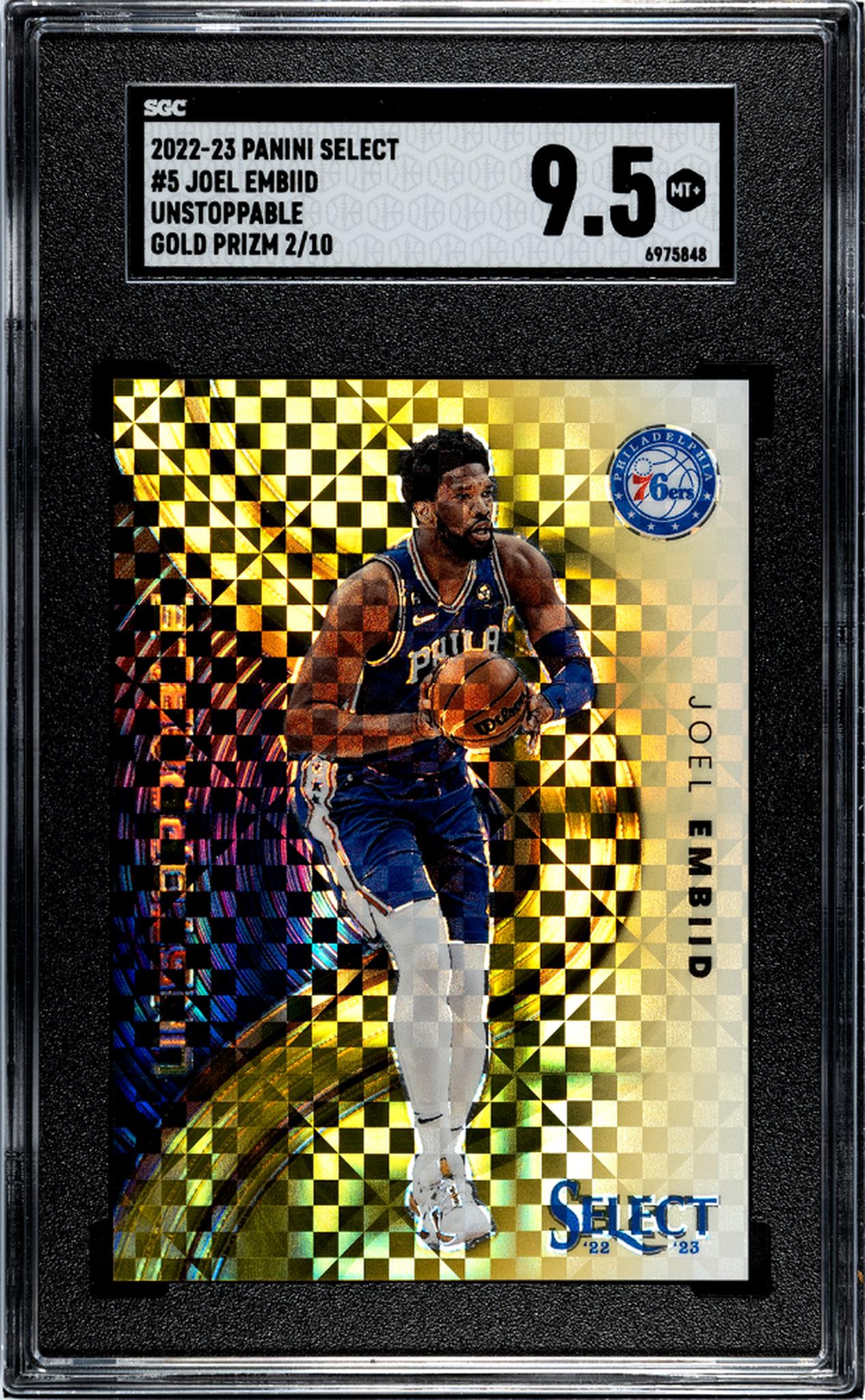 2022-23 Panini Select Unstoppable Gold Prizm Joel Embiid #5 /10 SGC 9.5