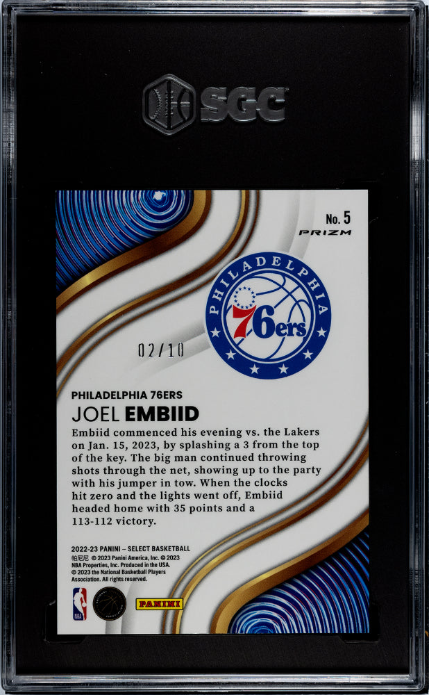 2022-23 Panini Select Unstoppable Gold Prizm Joel Embiid #5 /10 SGC 9.5