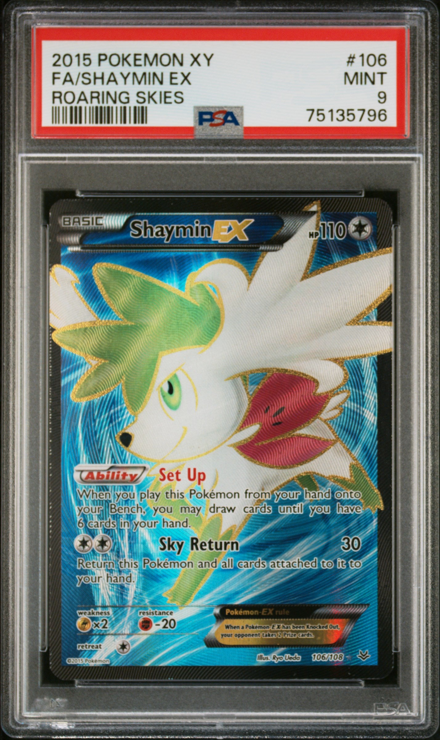 2015 Pokémon XY Roaring Skies Full Art Shaymin #106/108 EX PSA 9