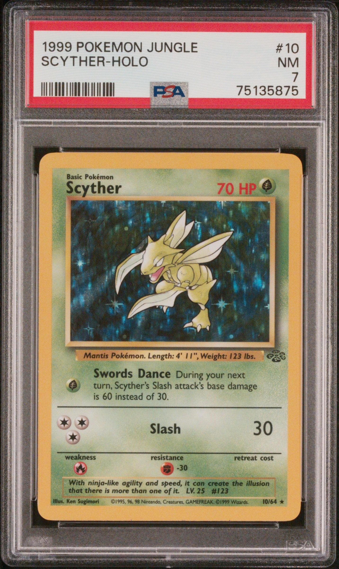 1999 Pokémon Jungle Scyther #10/64 Holo PSA 7