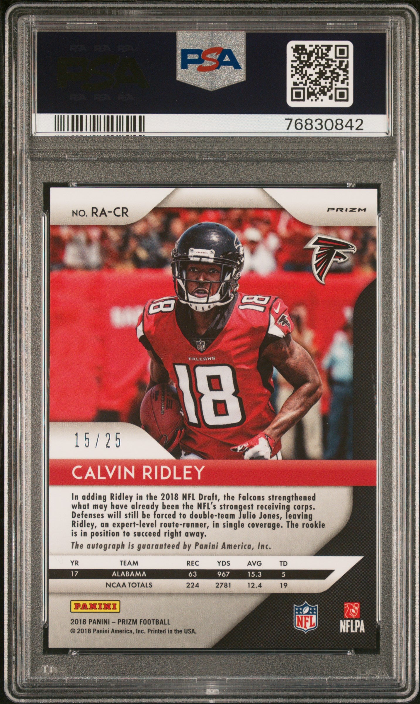 2018 Panini Prizm Blue Scope Calvin Ridley #RA-CR Auto /25 PSA 8