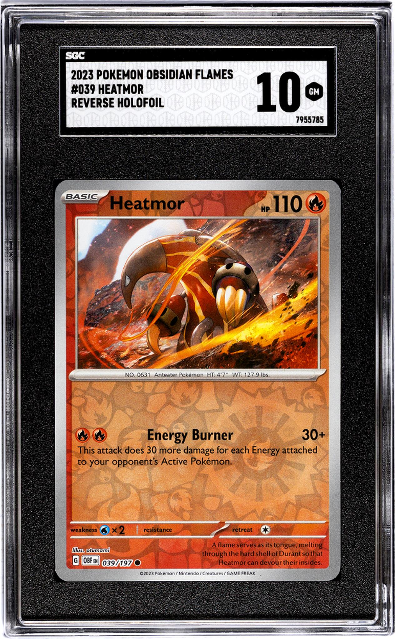 2023 Pokémon Obsidian Flames Heatmor #039 Reverse Holofoil SGC 10
