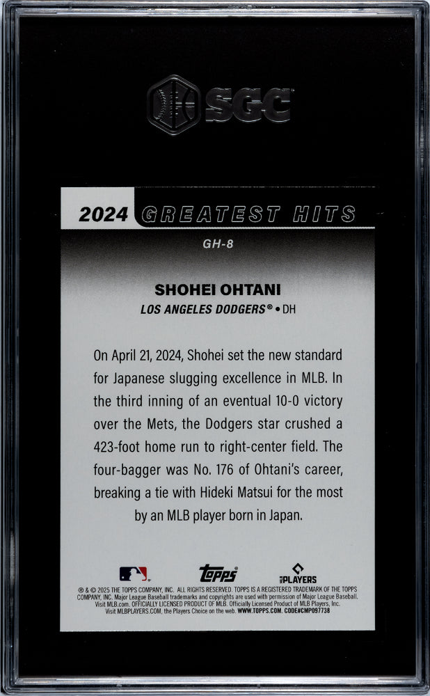2025 Topps #GH-8 Shohei Ohtani '24 Greatest Hits SGC 10