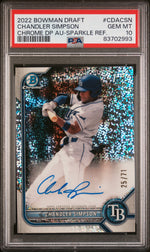 2022 Bowman Chrome Draft Autographs Sparkle Refractors Chandler Simpson #CDACSN /71 PSA 10