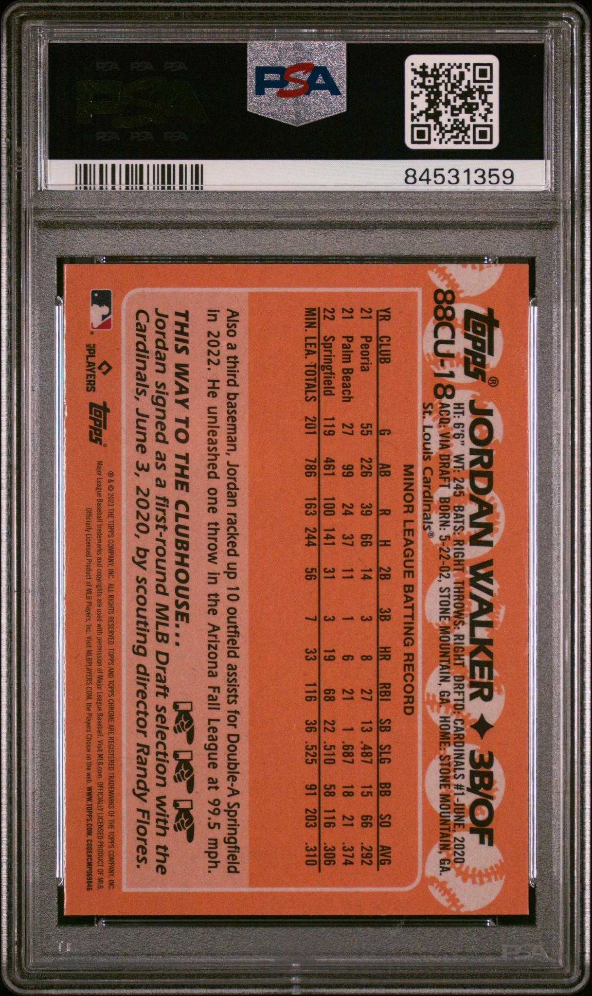 2023 Topps Chrome Update 1988 Topps Baseball Jordan Walker #88CU-18 RC PSA 10