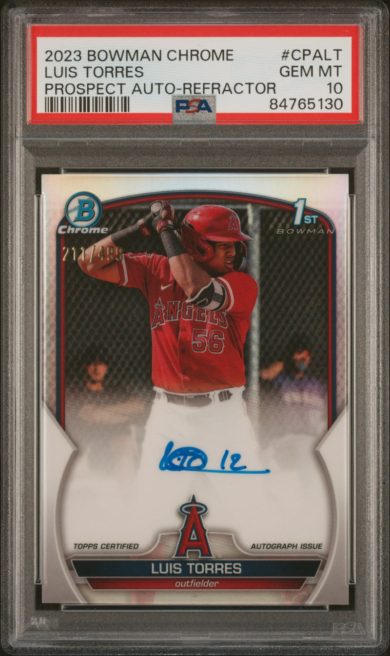 2023 Bowman Chrome Prospect Autograph Refractor Luis Torres #CPALT /499 PSA 10