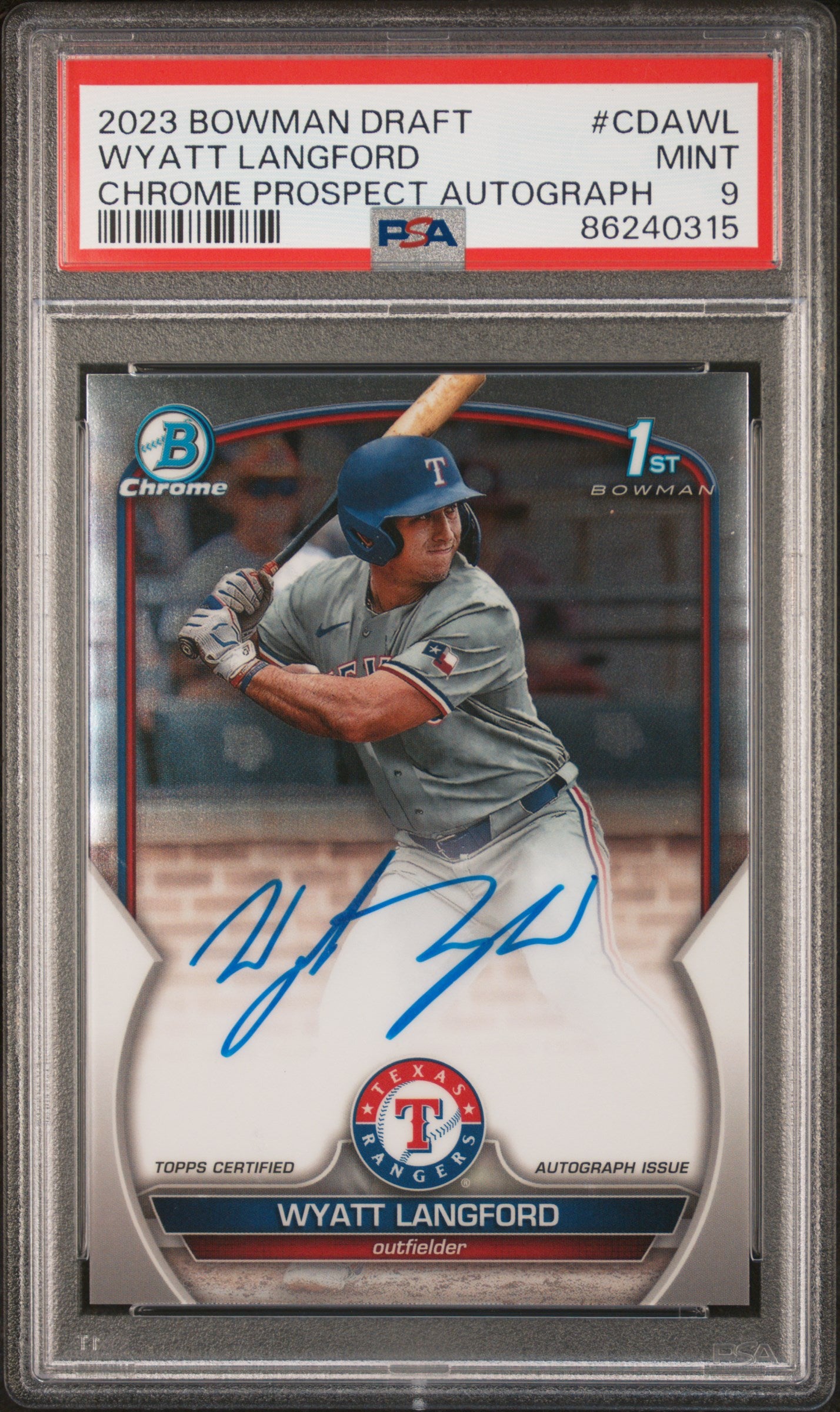 2023 Bowman Draft Chrome Prospect Autograph Wyatt Langford #CDA-WL PSA 9