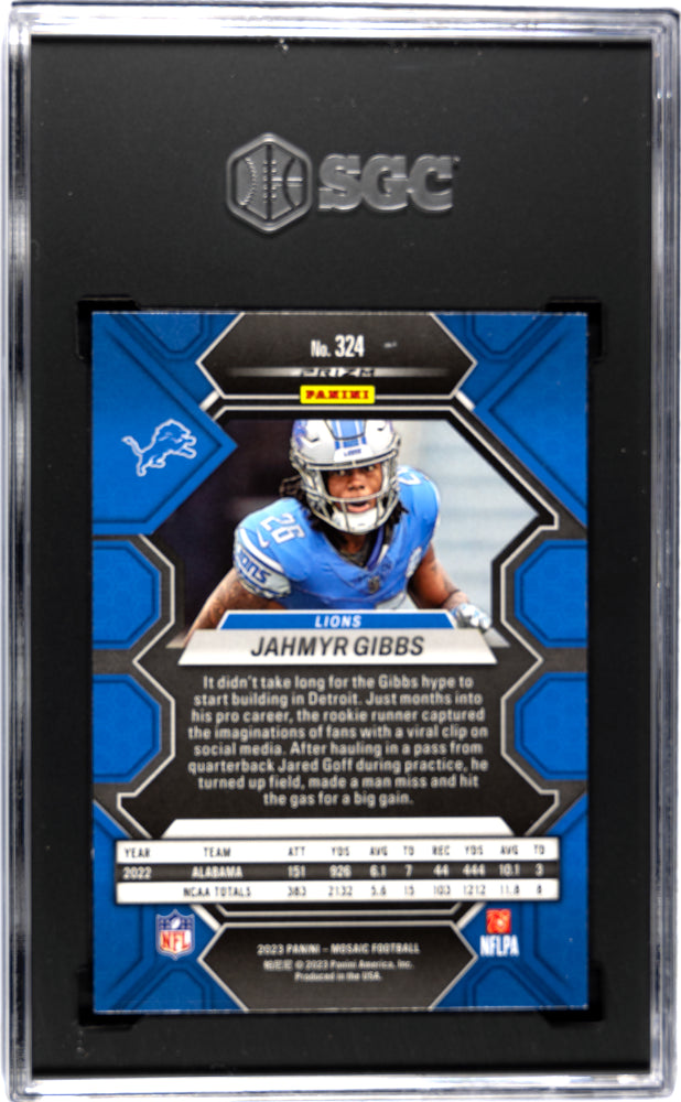 2023 Panini Mosaic Mosaic Prizm Jahmyr Gibbs #324 RC SGC 10