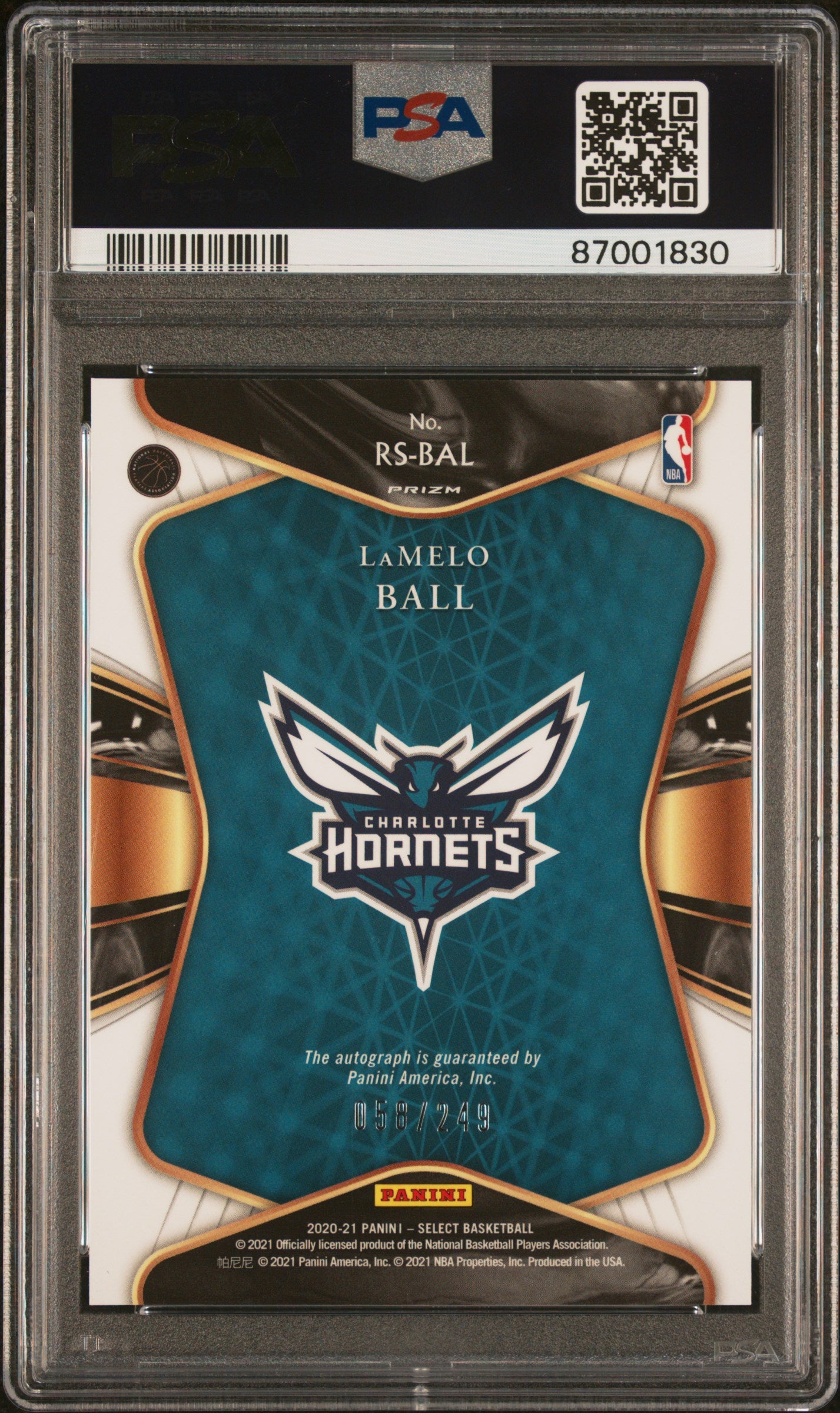 2020 Select #RS-BAL LaMelo Ball Rookie Signatures /249 PSA 9